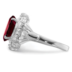 Sterling Silver Rhodium-plated Garnet & CZ Ring