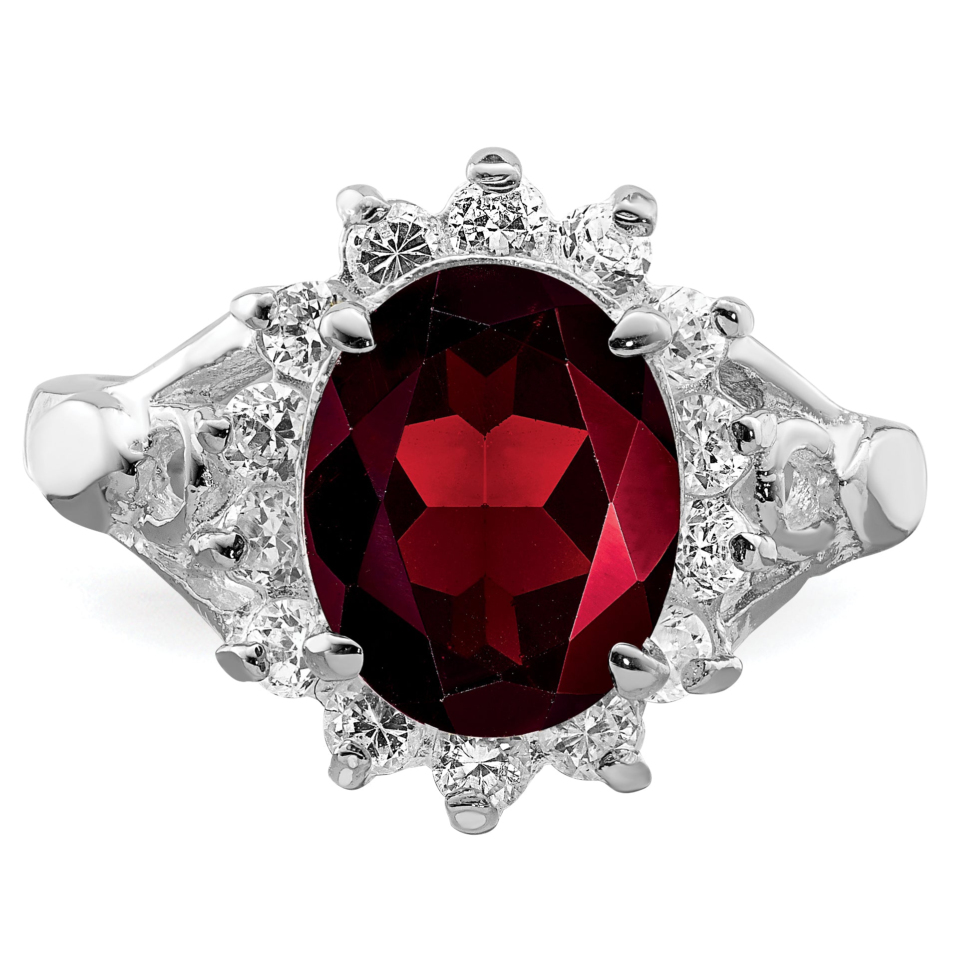 Sterling Silver Rhodium-plated Garnet & CZ Ring