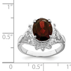 Sterling Silver Rhodium-plated Garnet & CZ Ring