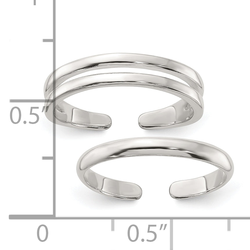 Sterling Silver Polished Set of 2 Toe Rings