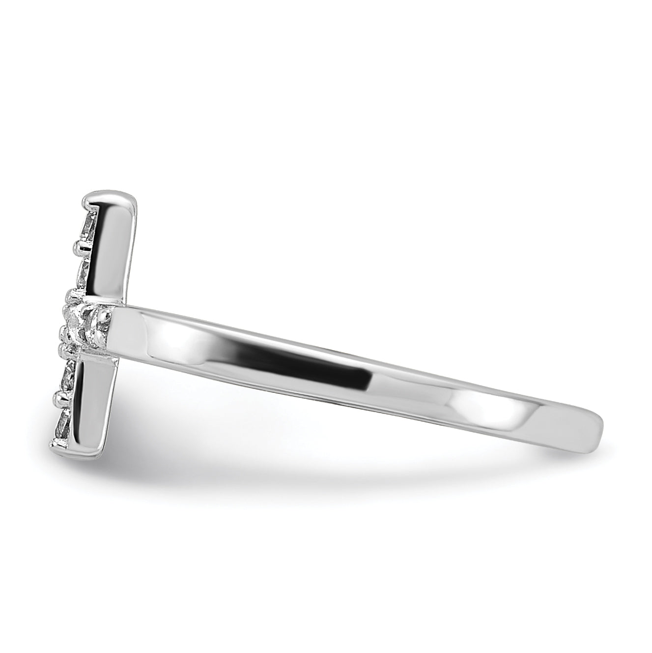 Sterling Silver Rhodium-plated CZ Sideways Cross Toe Ring