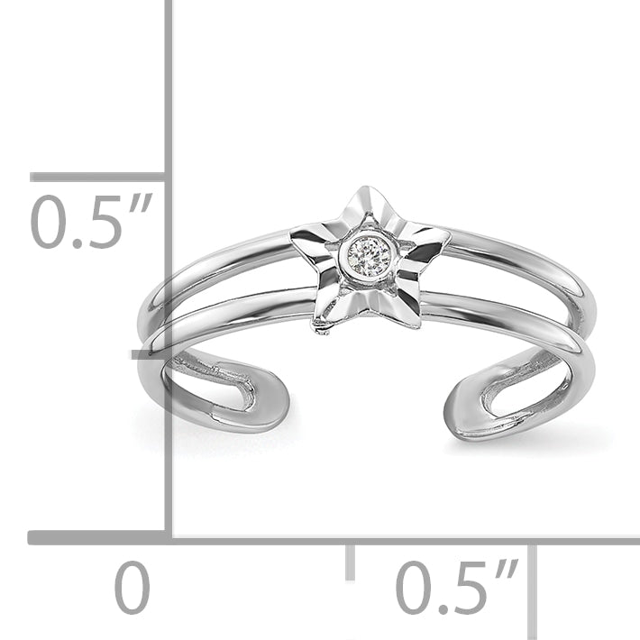 Sterling Silver Rhodium-plated CZ Star Toe Ring