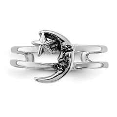 Sterling Silver Rhodium-plated Oxidized Moon and Star Toe Ring