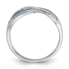 Sterling Silver RH-plated CZ and Blue Cr. Opal Inlay Infinity Symbol Ring