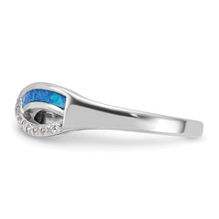 Sterling Silver RH-plated CZ and Blue Cr. Opal Inlay Infinity Symbol Ring