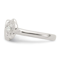 Sterling Silver Polished CZ Flower and Heart Open Ring