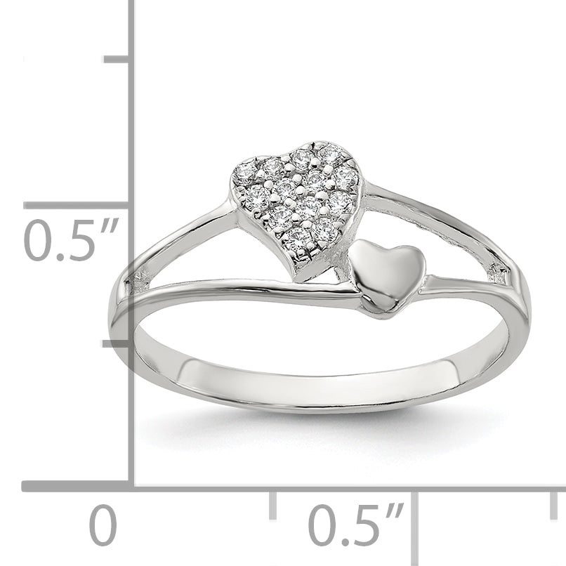 Sterling Silver Polished CZ Double Heart Ring