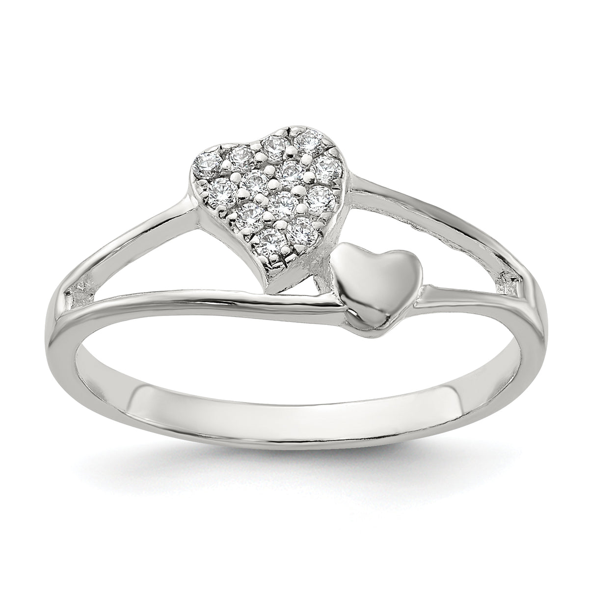 Sterling Silver Polished CZ Double Heart Ring