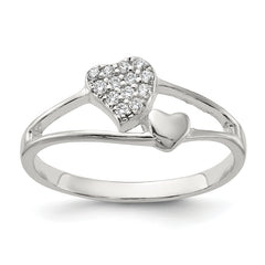 Sterling Silver Polished CZ Double Heart Ring