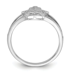 Sterling Silver Rhodium-plated CZ Heart Hamsa Ring