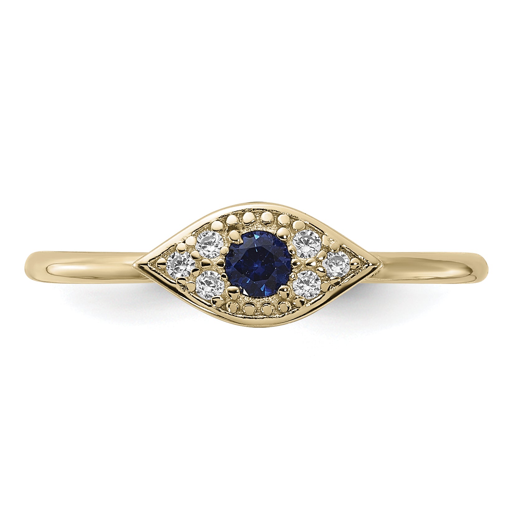 Sterling Silver Gold-tone Synthetic Blue Spinel CZ Evil Eye Ring