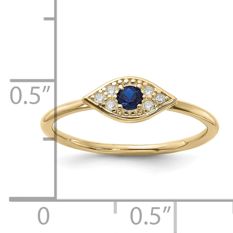 Sterling Silver Gold-tone Synthetic Blue Spinel CZ Evil Eye Ring