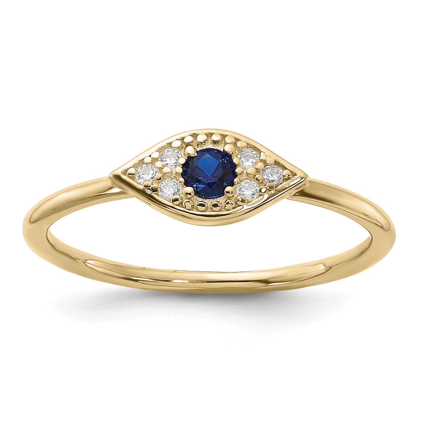 Sterling Silver Gold-tone Synthetic Blue Spinel CZ Evil Eye Ring