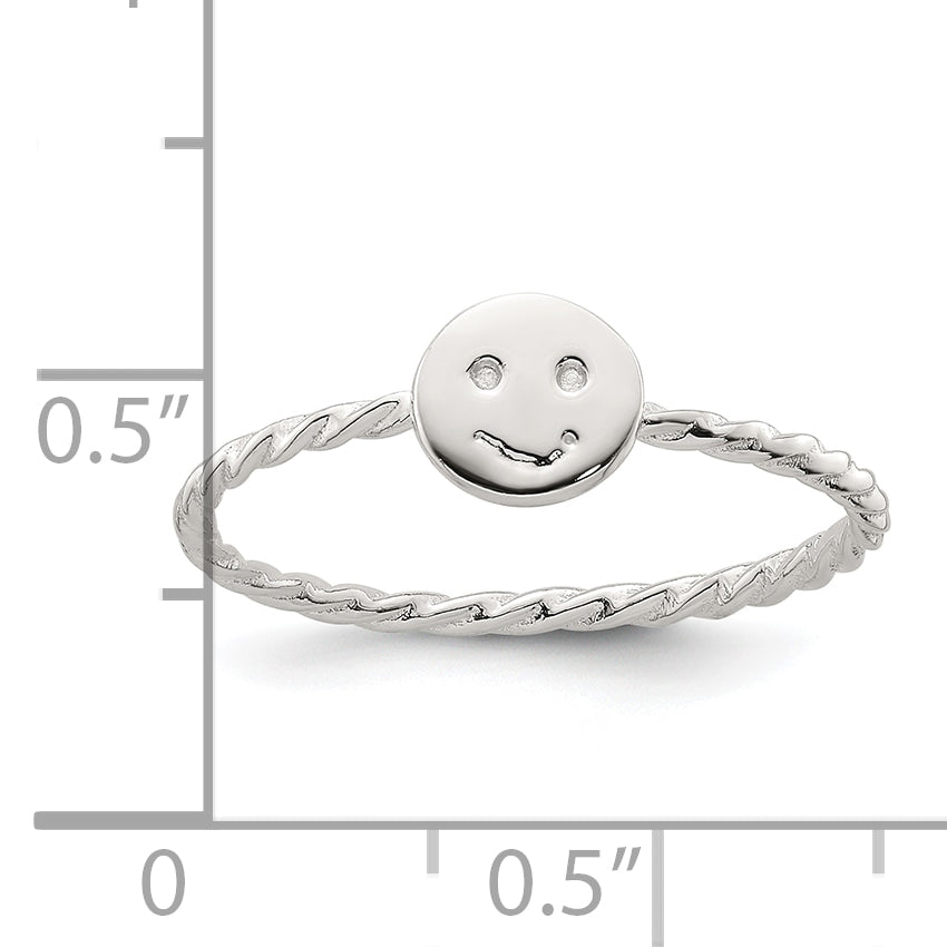 Sterling Silver Polished Smiley Face Twisted Ring