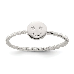 Sterling Silver Polished Smiley Face Twisted Ring