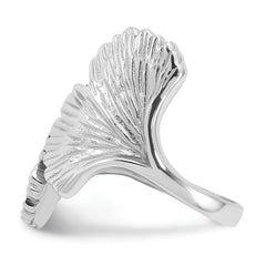 Sterling Silver Rhodium-Plated Polished Ginkgo Leaf Ring