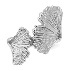 Sterling Silver Rhodium-Plated Polished Ginkgo Leaf Ring