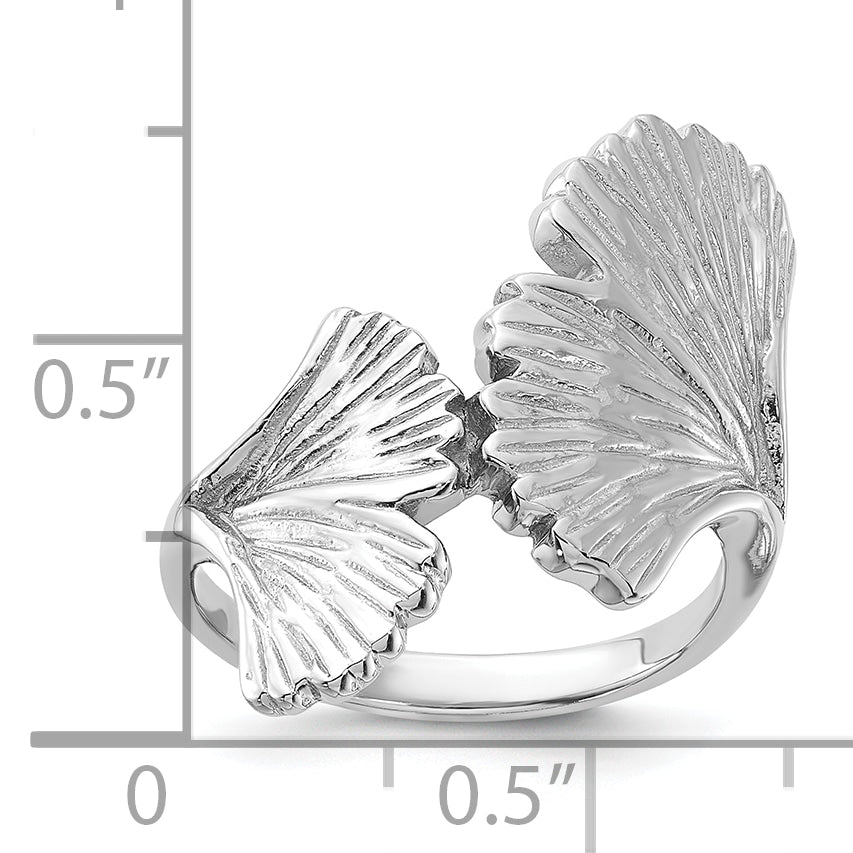 Sterling Silver Rhodium-Plated Polished Ginkgo Leaf Ring