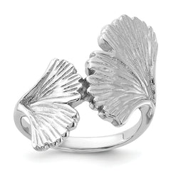 Sterling Silver Rhodium-Plated Polished Ginkgo Leaf Ring