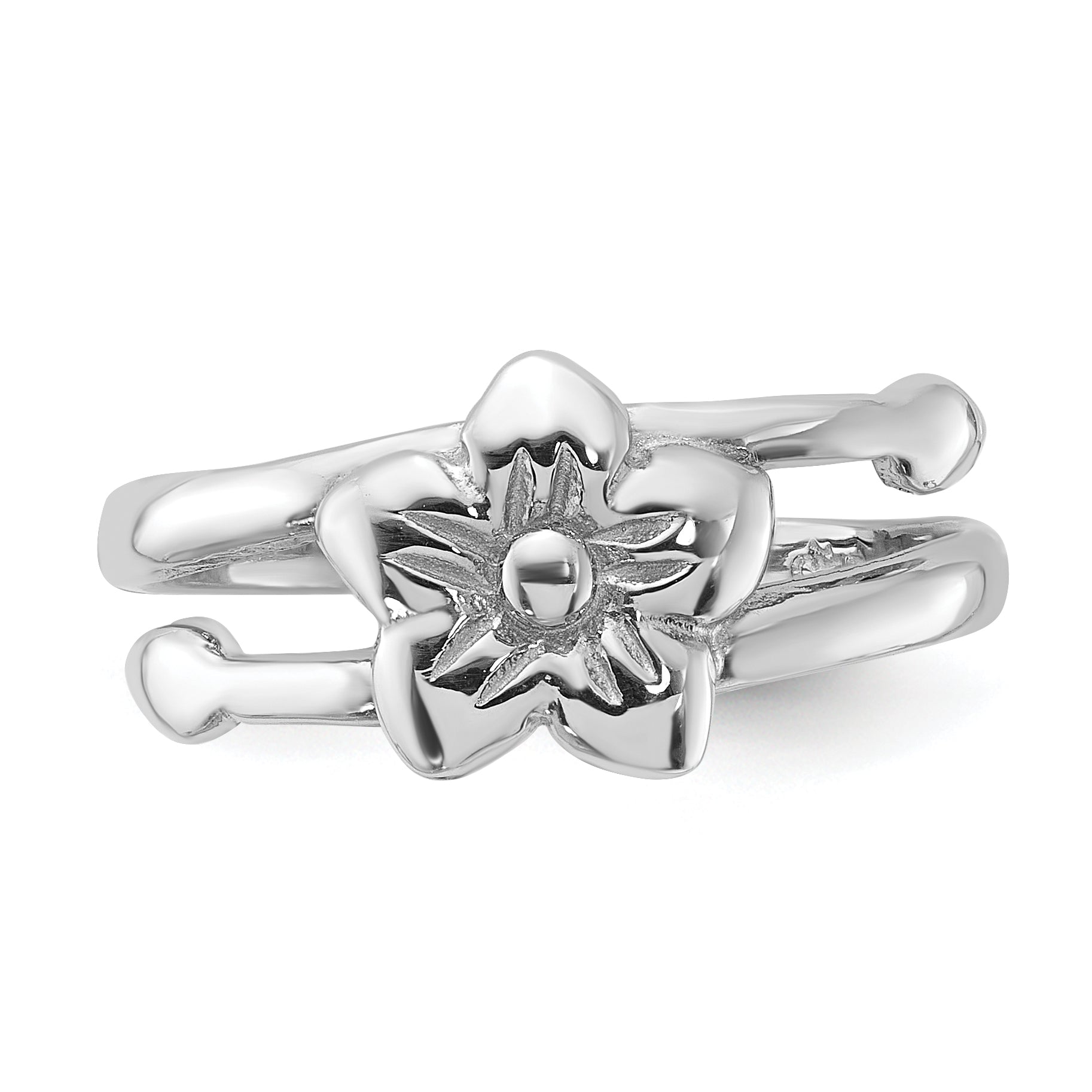 Sterling Silver Rhodium-Plated Polished Flower Ring