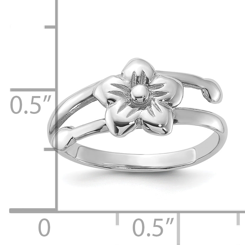 Sterling Silver Rhodium-Plated Polished Flower Ring