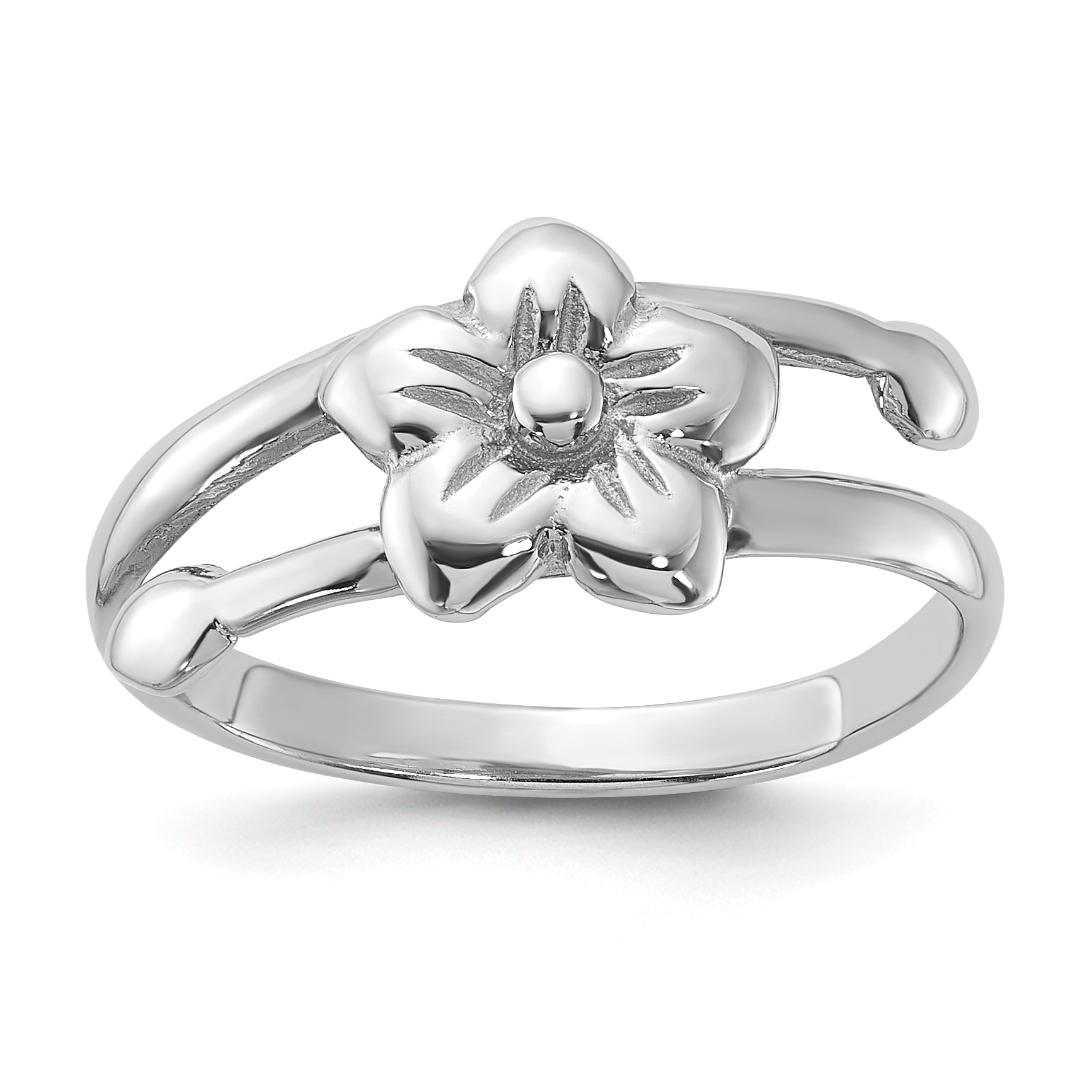 Sterling Silver Rhodium-Plated Polished Flower Ring