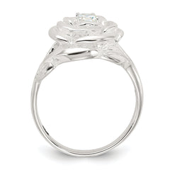 Sterling Silver Polished CZ Flower Rose Ring