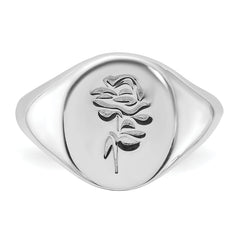 Sterling Silver Rhodium-plated Polished Rose Signet Ring