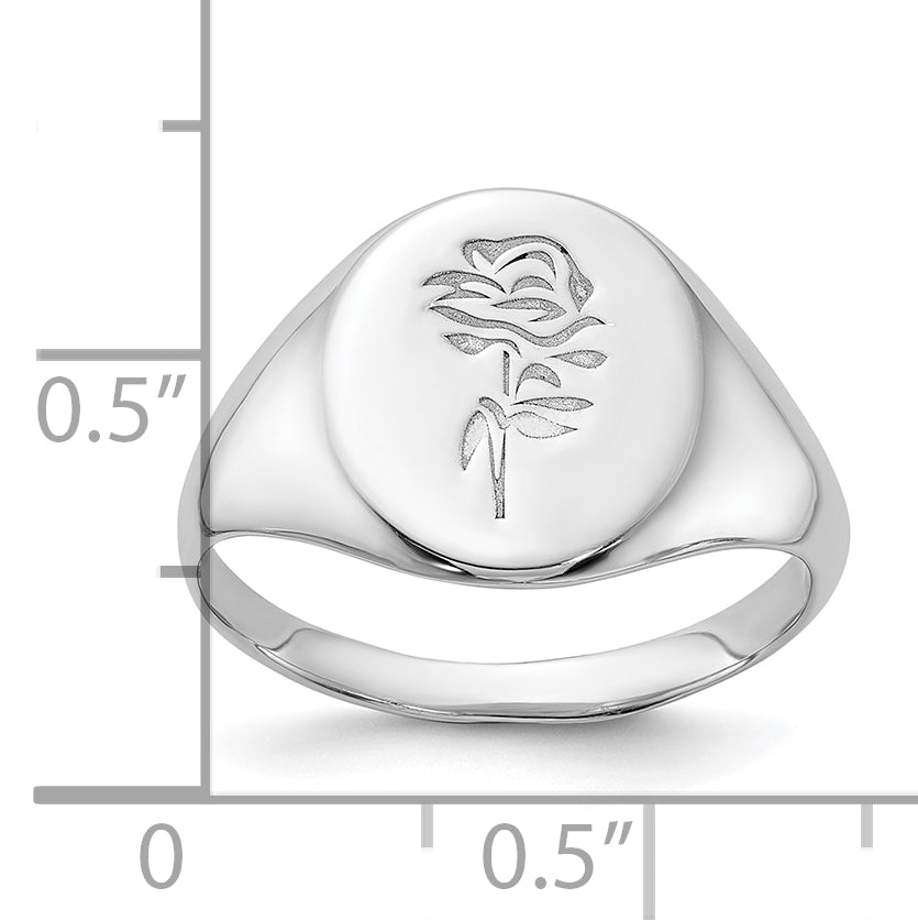 Sterling Silver Rhodium-plated Polished Rose Signet Ring