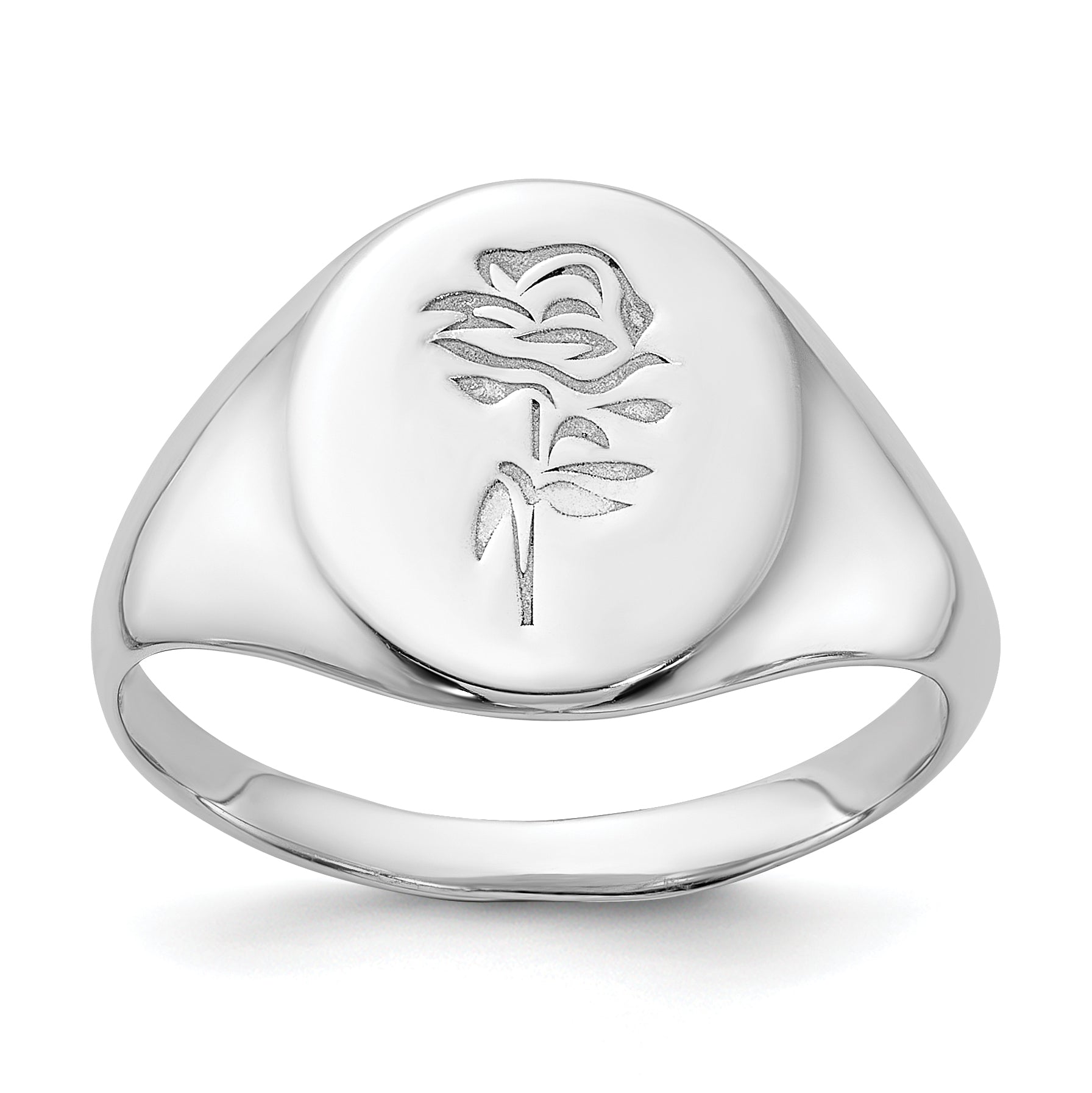 Sterling Silver Rhodium-plated Polished Rose Signet Ring