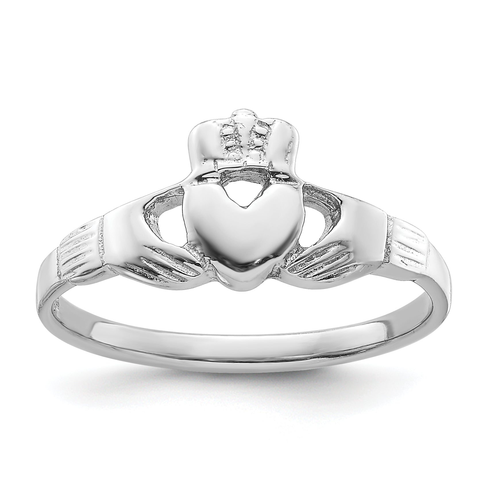 Sterling Silver Rhodium-plated Claddagh Ring