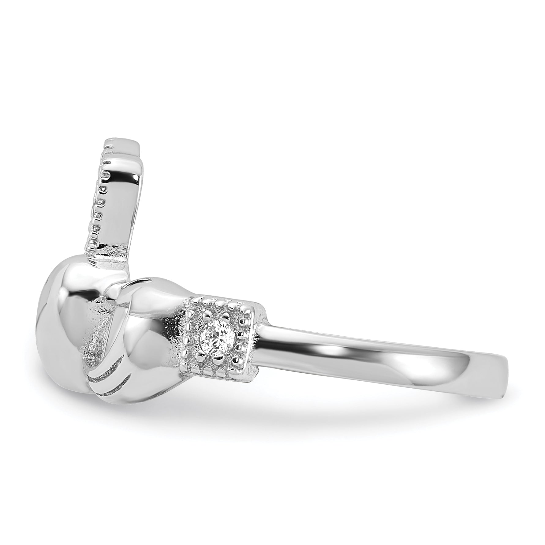 Sterling Silver Rhodium-plated CZ Claddagh Ring