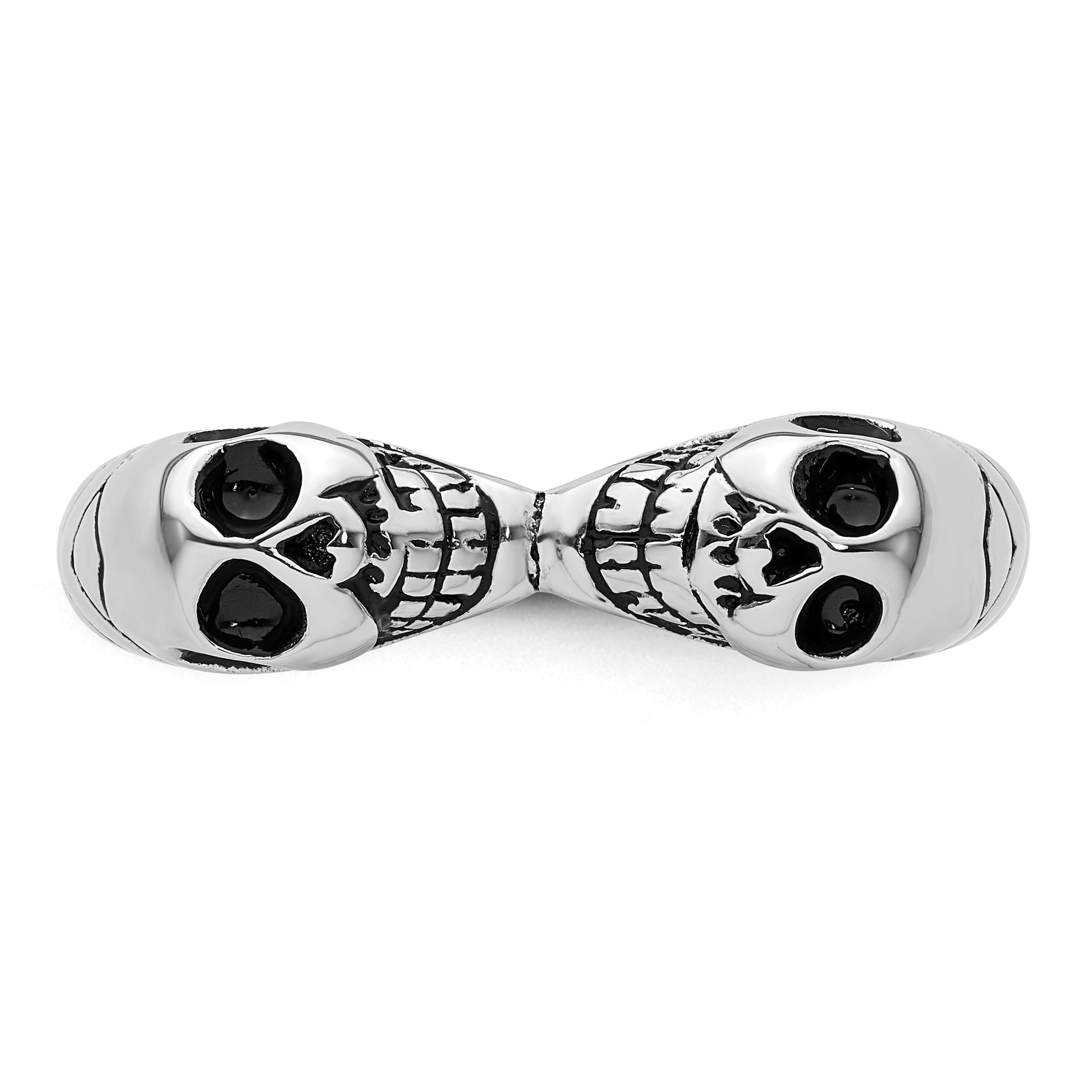 Sterling Silver Rhodium-plated Antiqued Double Skull Ring