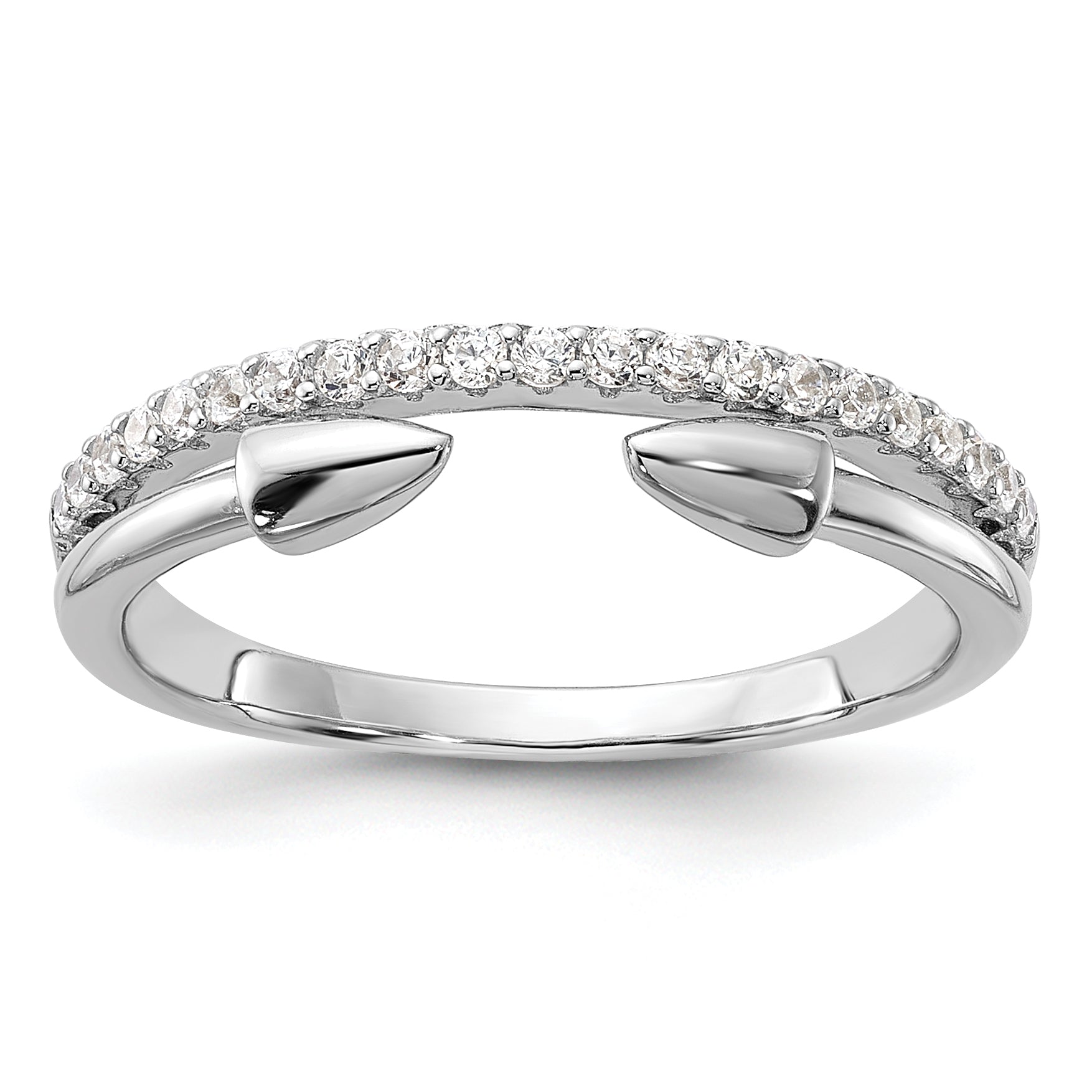 Sterling Silver Rhodium-plated CZ with Open Arrow Band