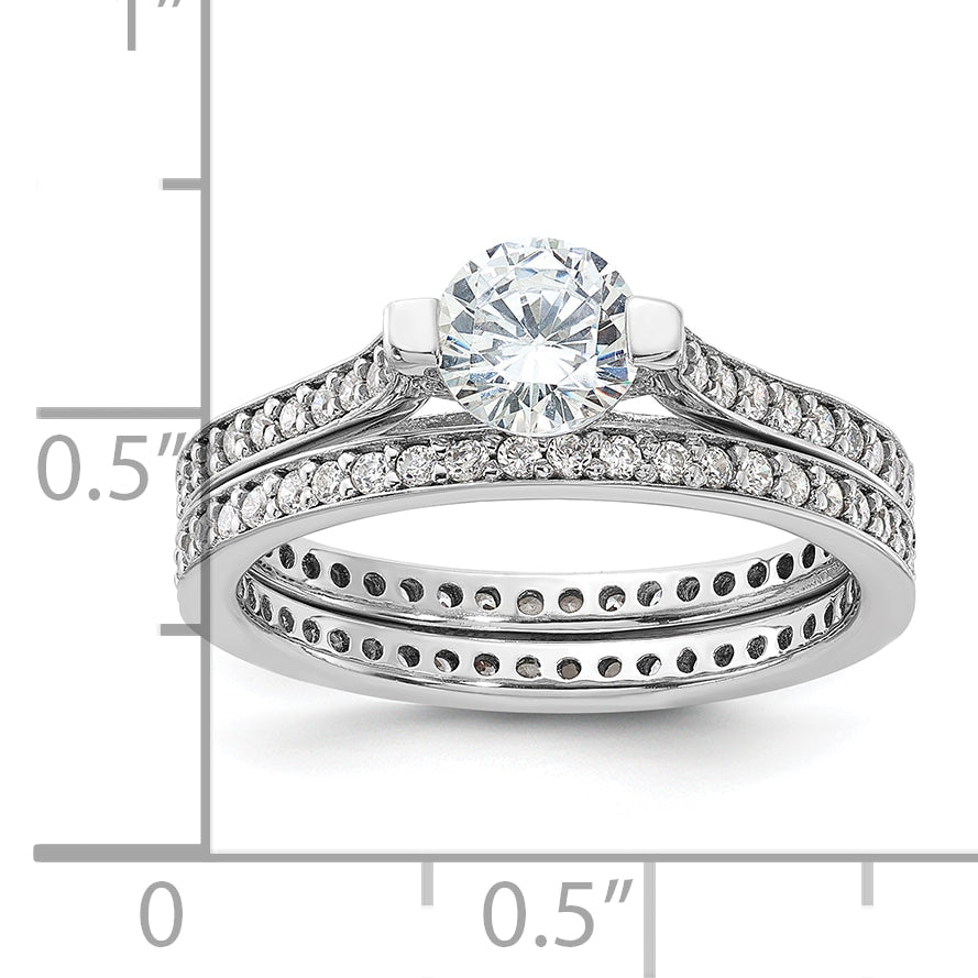 Sterling Silver Rhodium-plated CZ Eternity Engagement Ring and Band Set