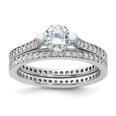 Sterling Silver Rhodium-plated CZ Eternity Engagement Ring and Band Set