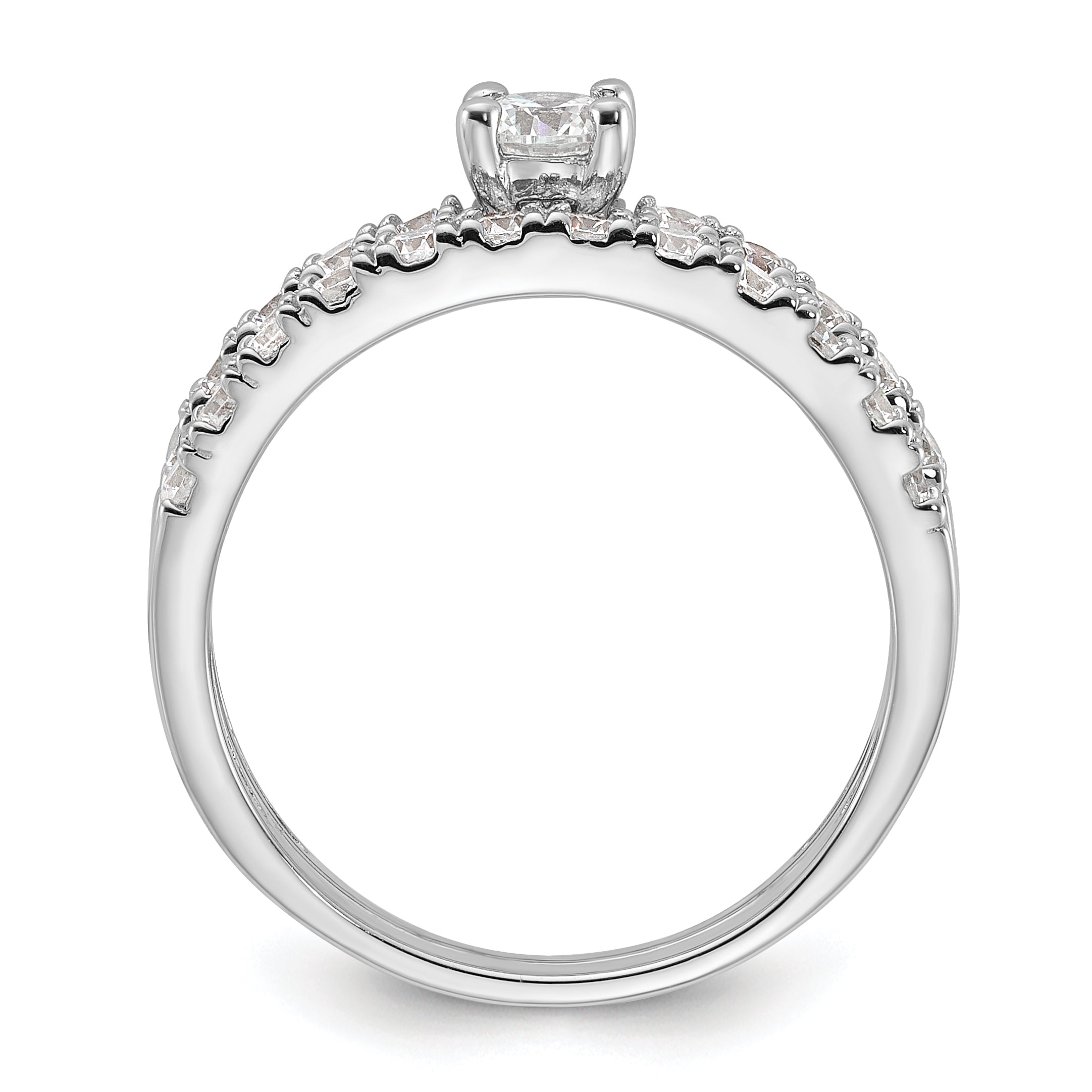 Sterling Silver Rhodium-plated CZ Ring and Band Set