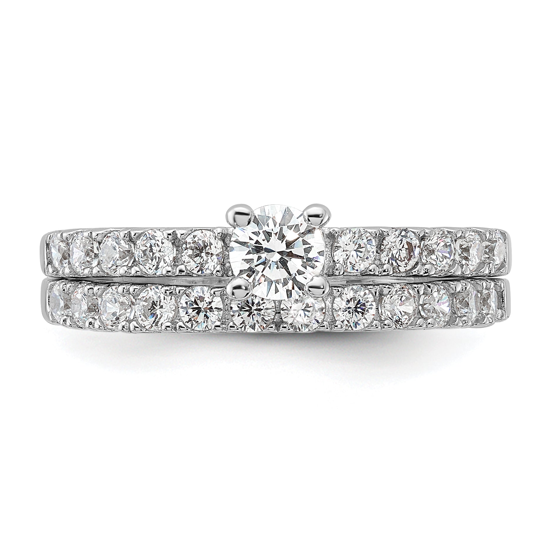 Sterling Silver Rhodium-plated CZ Ring and Band Set