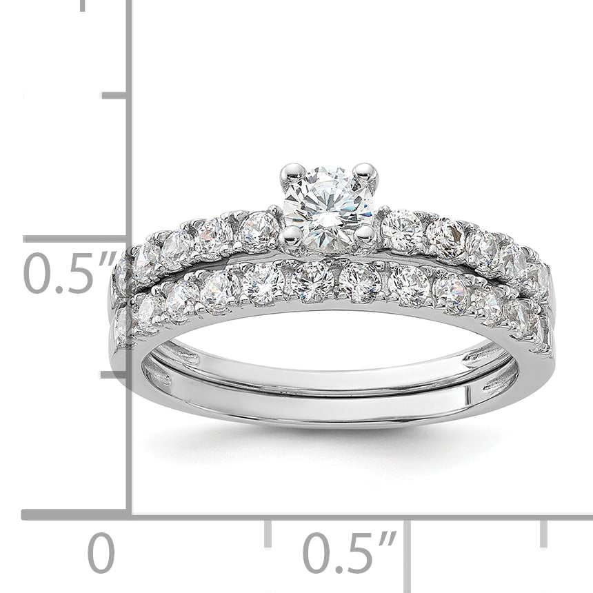 Sterling Silver Rhodium-plated CZ Ring and Band Set