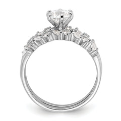 Sterling Silver Rhodium-plated 6-Prong CZ Engagement Ring and Band Set