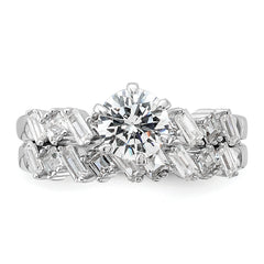 Sterling Silver Rhodium-plated 6-Prong CZ Engagement Ring and Band Set