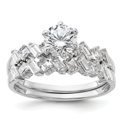 Sterling Silver Rhodium-plated 6-Prong CZ Engagement Ring and Band Set