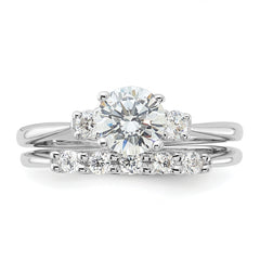 Sterling Silver Rhodium-plated Polished CZ Engagement Ring and Band Set