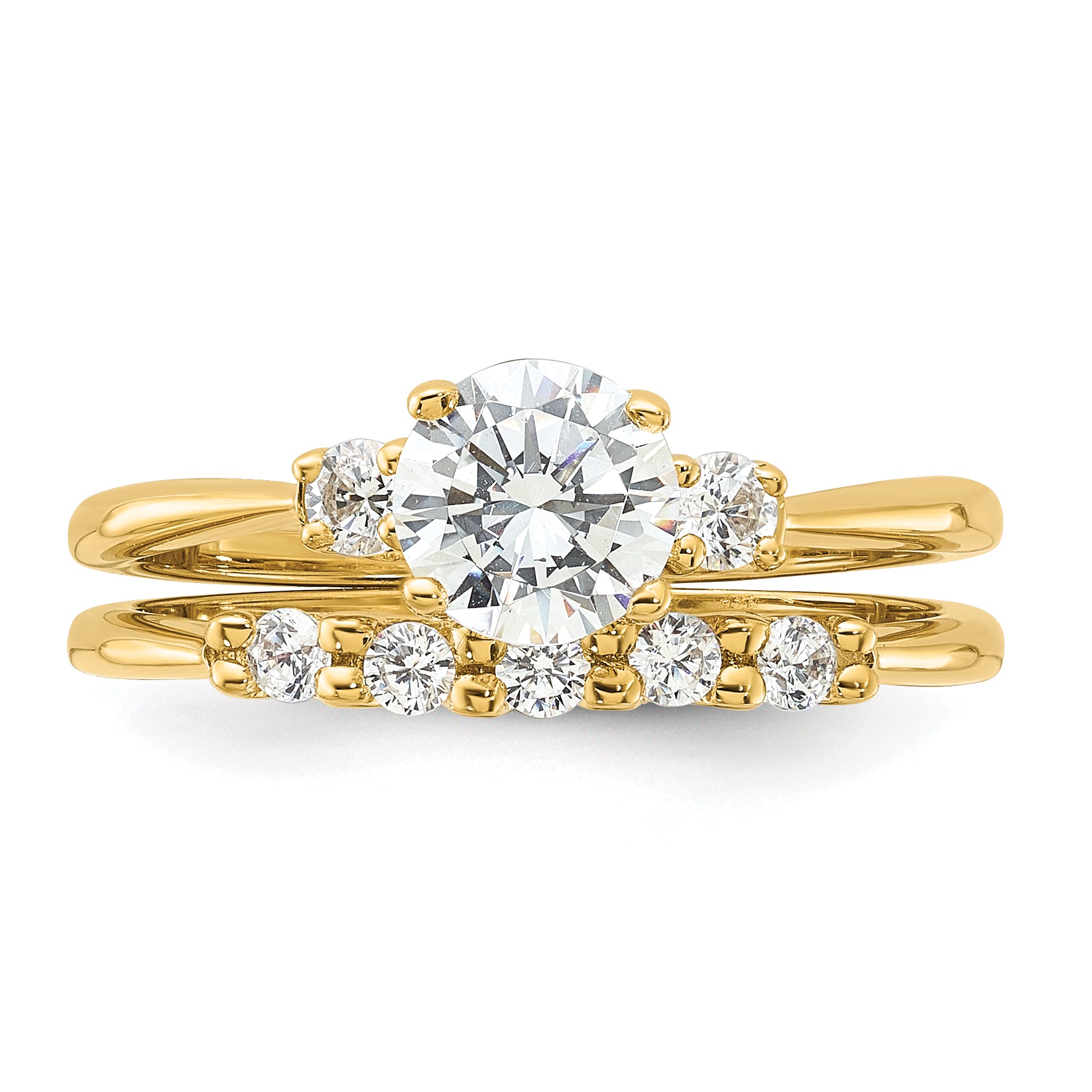 Sterling Silver Gold-Plated CZ Engagement Ring and Band Set