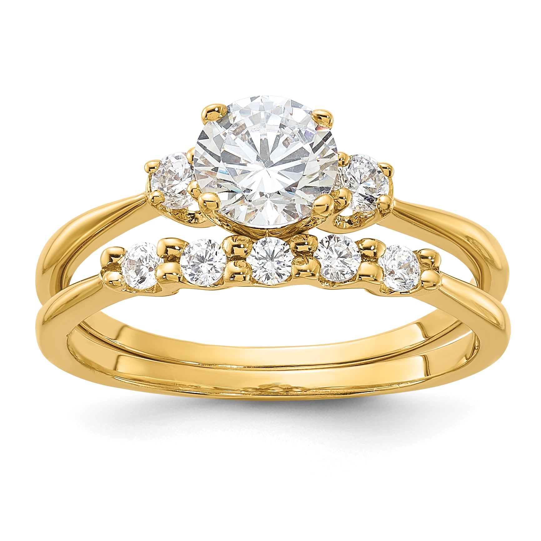 Sterling Silver Gold-Plated CZ Engagement Ring and Band Set