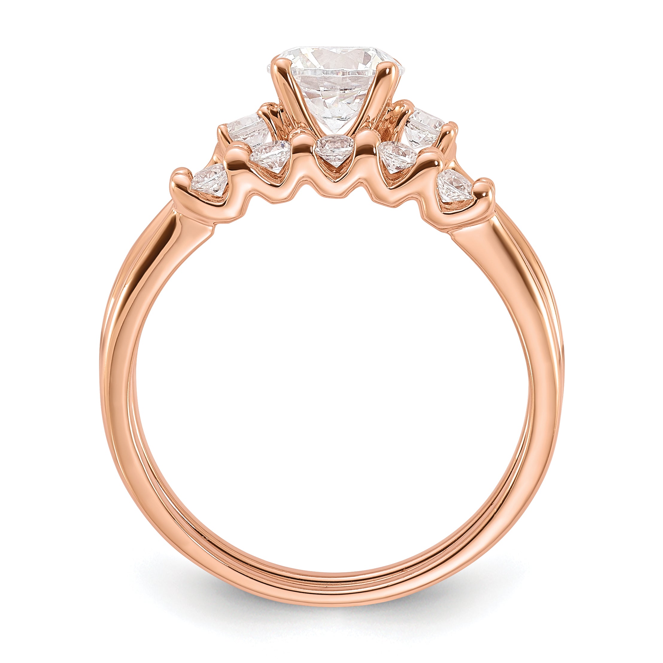 Sterling Silver Rose Gold-Plated Polished CZ Engagement Ring and Band Set