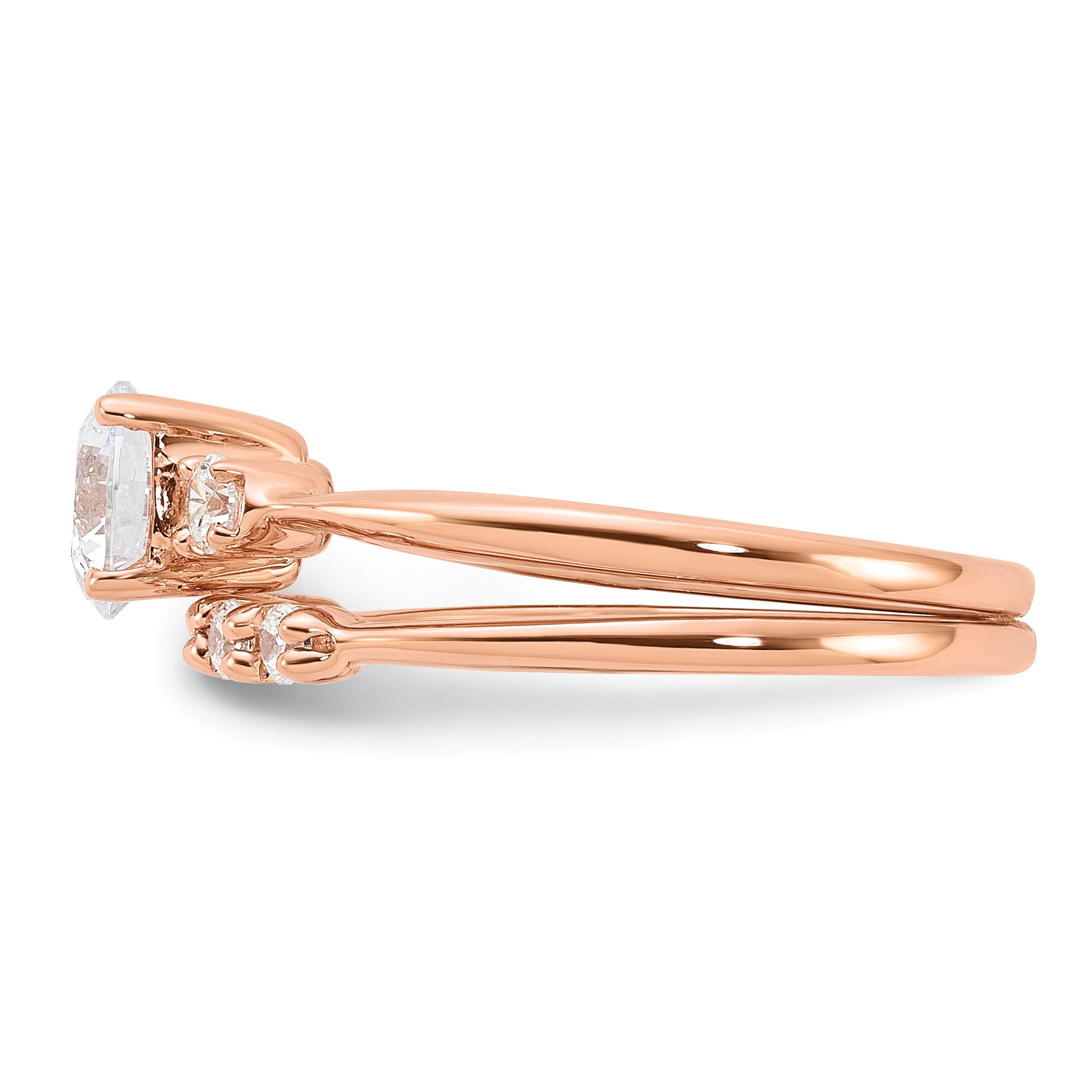 Sterling Silver Rose Gold-Plated Polished CZ Engagement Ring and Band Set