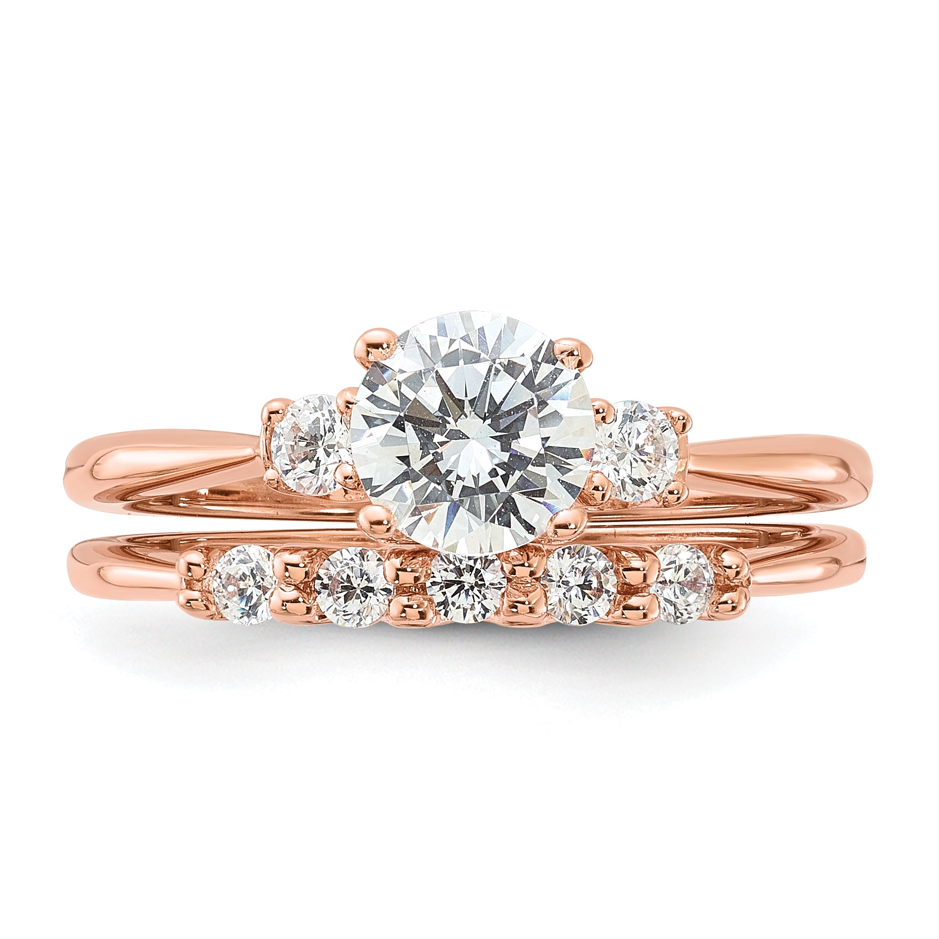 Sterling Silver Rose Gold-Plated Polished CZ Engagement Ring and Band Set