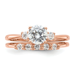 Sterling Silver Rose Gold-Plated Polished CZ Engagement Ring and Band Set