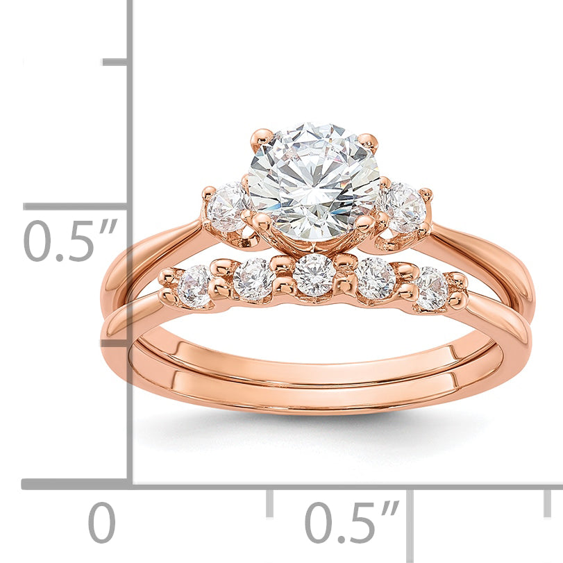 Sterling Silver Rose Gold-Plated Polished CZ Engagement Ring and Band Set